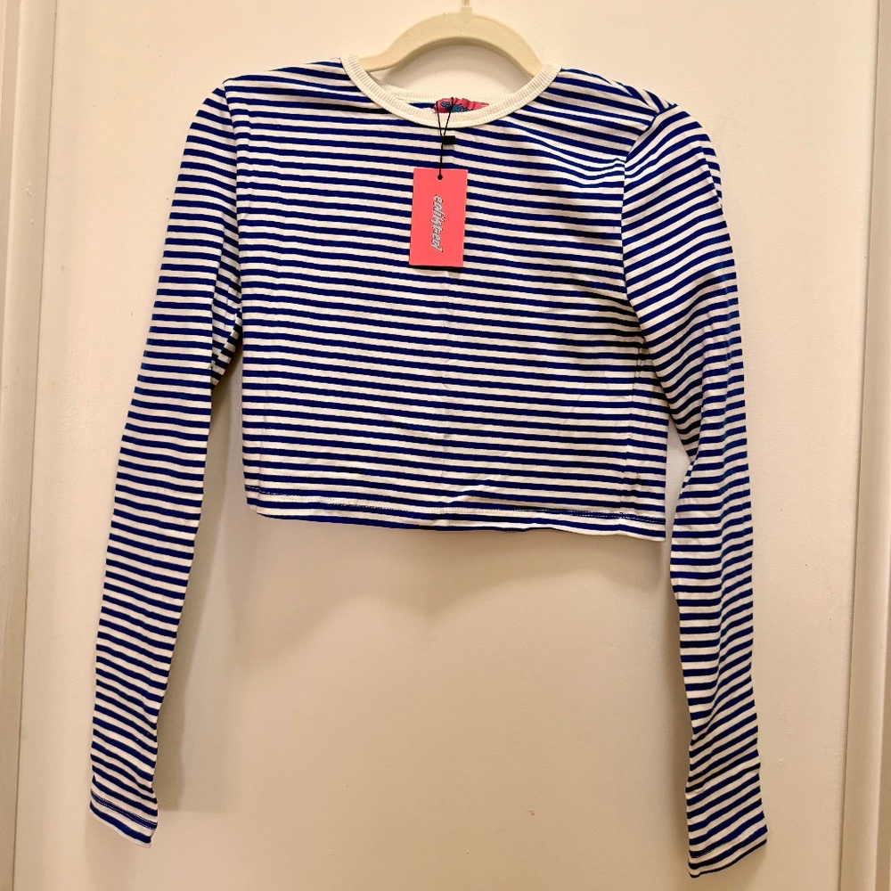 NWT Edikted Long Sleeve Striped Cropped Tee – Blue & White (Size M)